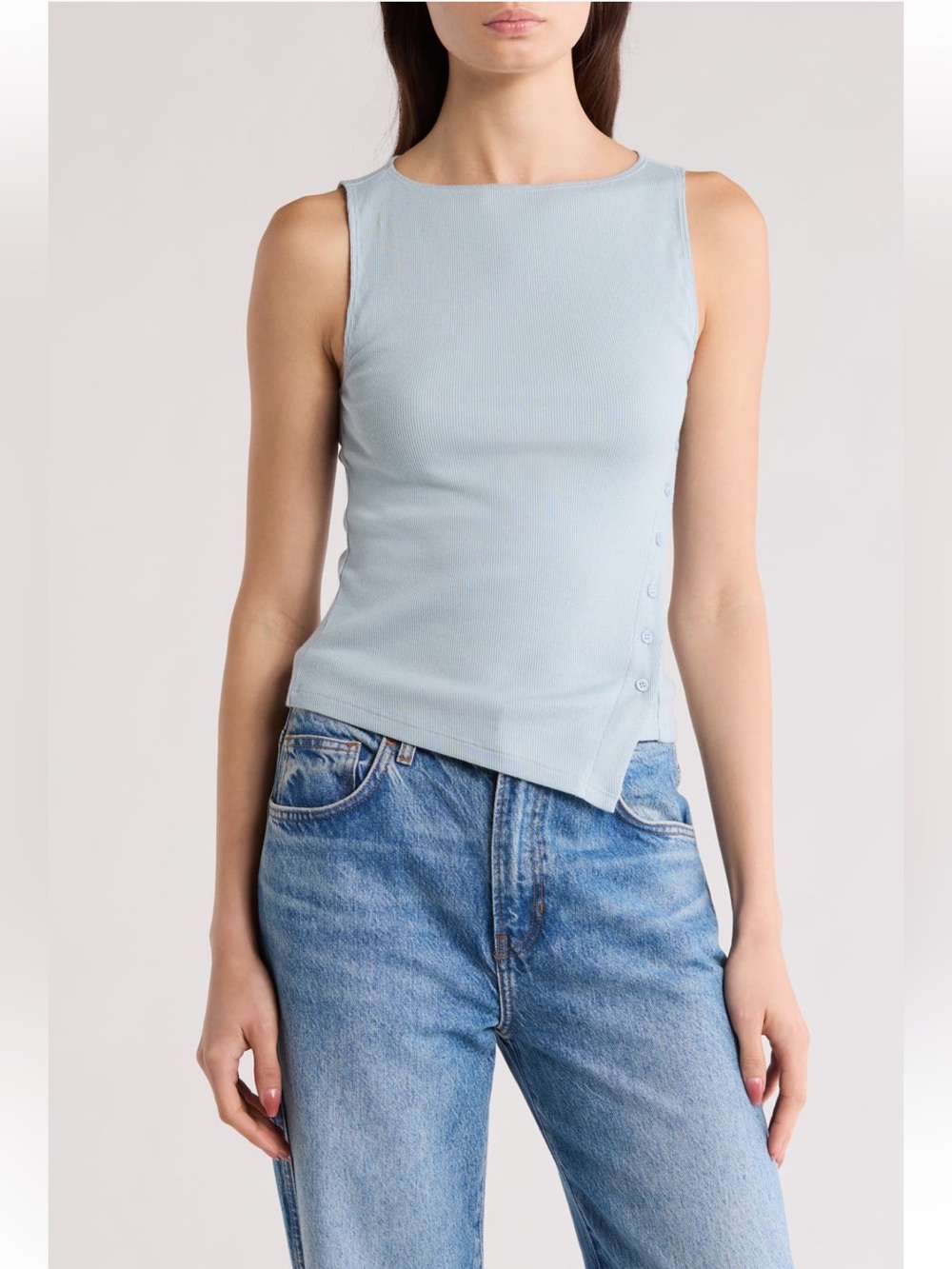 Reformation Pale Blue Asymmetric Ribbed Tank Top
